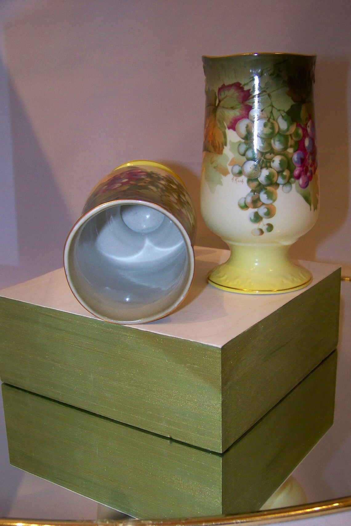 Vintage A. Koch Vase Pair With Still Life Grapes Etsy