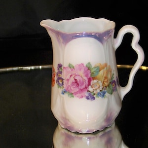 Vintage Bavarian Miniature Pitcher Purple White