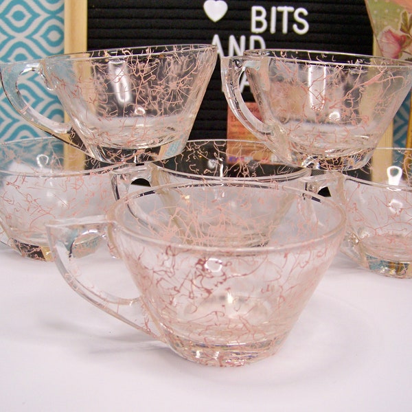 Set of 6 Pink splatter paint tea/coffee cups Possibly Hazel Atlas