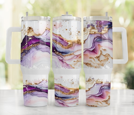 Purple Marble 40oz Quencher Tumbler/ Purple Gold Geode Stanley