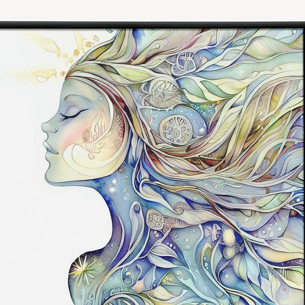 Gaia-Mother Earth Goddess-Water Colour Art Print-Nature Goddess-Divine Feminine-Nature Art-Digital download-AI Art-#13.