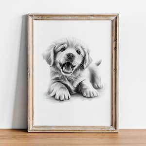 Golden Retriever Welpe Print-Golden Retriever Hund Poster-Kinderzimmer Drucke-Golden Retriever Geschenk-Hundeliebhaber Geschenk-Puppy Dog-Bleistift Skizze #8