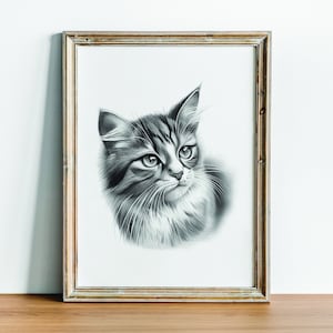 Impresión de gato-Cartel de gato-Regalos de gato-Regalo de amante de los gatos-Impresiones de guardería-Gato presente-Boceto a lápiz-Gato blanco y negro_#7