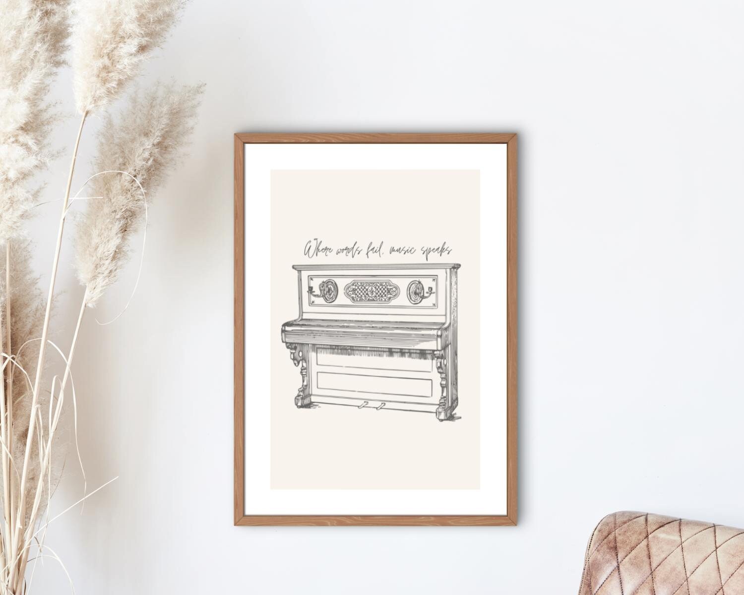 Digital Piano Line Art Canva Template Printable, PDF, Wall Art Music