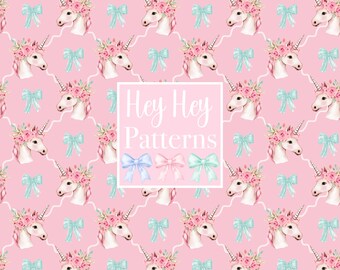 Preppy Seamless unicorn pattern, coquette pattern, seamless coquette pattern, bow pattern, seamless unicorn pattern, commercial use