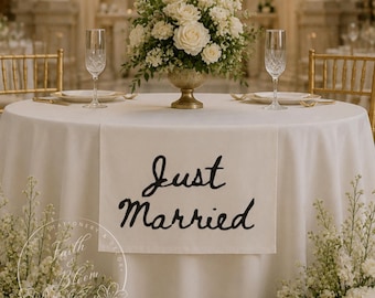 Wedding Table Runner Just Married Sign Personalized Last Name Sign Custom Linen Wedding Banner Sweetheart Table Decor Wedding Reception Gift
