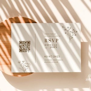 Rsvp Qr Code Karte Minimalistische Hochzeit Online Antwortkarte Moderne Hochzeitswebsite Karte Elegantes Skript Antwort Hochzeit Rsvp QR Code Karte