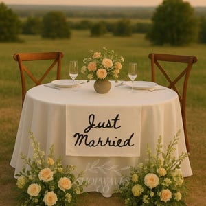 Custom Wedding Table Sign Fabric Just Married Sign Personalized Head Table Decor Sign Linen Wedding Banner Custom Bridal Dinner Table Sign