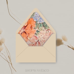 Fine Art Envelope Liner, Wedding Invitation Envelope Insert, Modern A7 Envelope Liner, Floral Envelope Liner, Vintage Painting Liner, A7