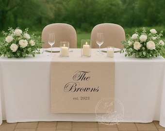 Runner da tavolo per matrimonio, cartello con cognome, cartello con data di scadenza personalizzato, striscione per matrimonio in lino personalizzato, decorazione da tavolo per sposi, regalo per ricevimento di nozze