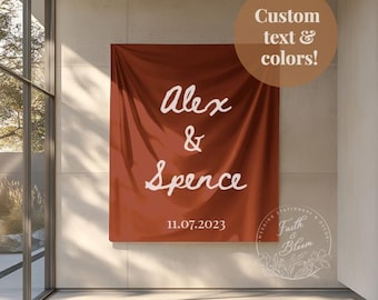 Banner de tela personalizado con el nombre de la boda, telón de fondo personalizado