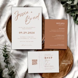 Fall Wedding Invitation Suite Template, Terracotta Invite, Printed Wedding Stationary, Bohemian Card Set, Burnt Orange Wedding Invitation A7