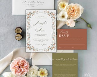 Wildflower Wedding Invitation Suite: Elegant Floral Garden Set