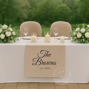 Wedding Table Runner Last Name Sign Personalized Est Date Sign Custom Linen Wedding Banner Sweetheart Table Decor Wedding Reception Gift