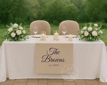 Wedding Table Runner Last Name Sign Personalized Est Date Sign Custom Linen Wedding Banner Sweetheart Table Decor Wedding Reception Gift