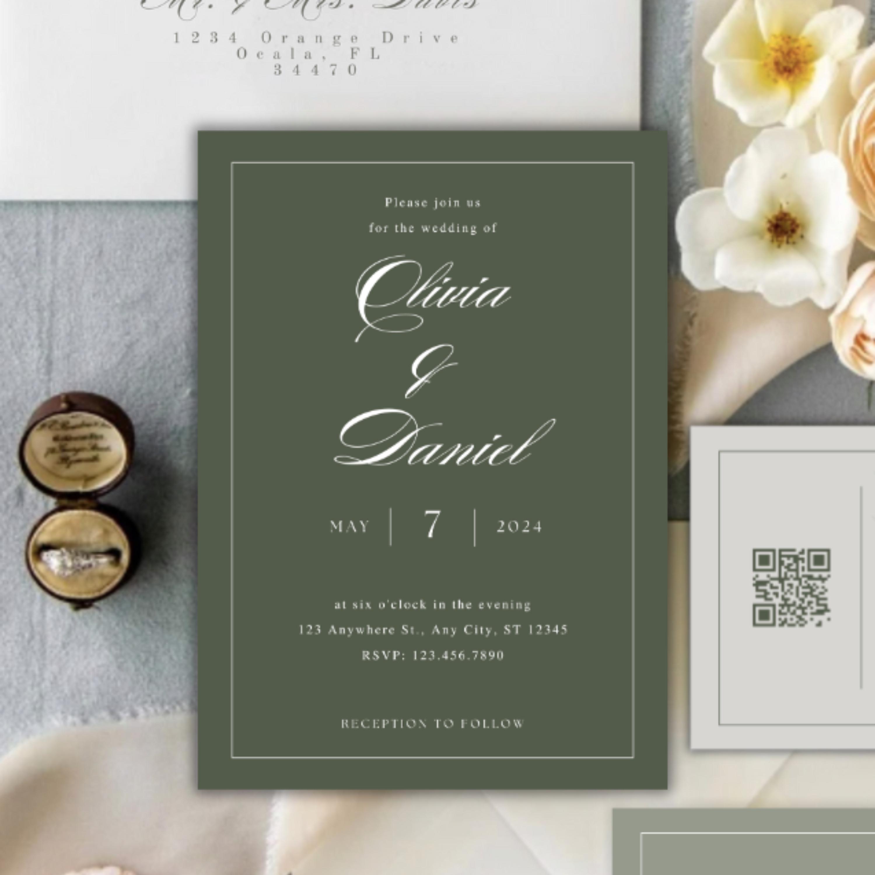 Sage Green Wedding Invitation Set: Minimalist Botanical Bundle - Etsy