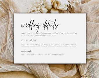Minimalist Wedding Details Card: Modern Calligraphy Insert