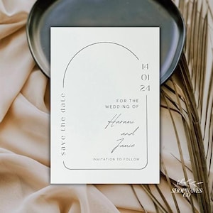 Minimale moderne Save the Date, Save the Date mit Bogen, Minimale einfache Numerische Save the Date, Minimalistische Save the Date, Save the Date Card
