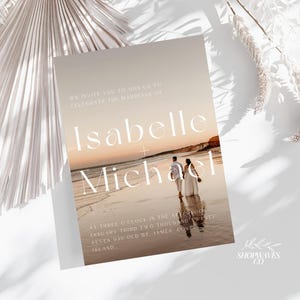 Réservez la date minimaliste avec la photo de mariage Enregistrez les données Invitation imprimable numérique de mariage minimaliste modèle modifiable DIY AD18