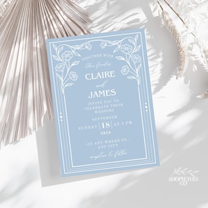Blue Wedding Invitation Custom wedding invitation suite printed or printable personalized wedding stationery modern wedding invite elegant