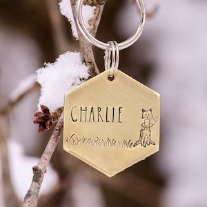 Little fox - hand stamped dog tag, metal pet ID tag, fox