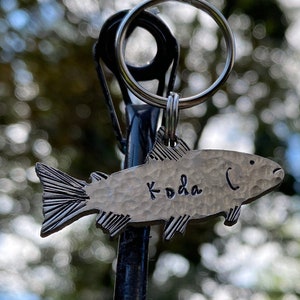 Fish are friends, not food /hand stamped custom dog tag, personalized metal pet ID tag, name tag / fishing keychain image 4