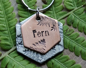 Ferns double tag / custom hand stamped dog tag, personalized metal pet ID name tag, adventure, double tag