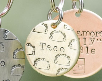 Taco dog name tag / metal pet ID tag / custom keychain, taco tuesday