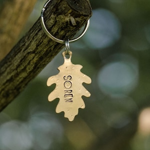 Oak leaf / personalized pet ID tag, metal dog name tag, autumn / fall