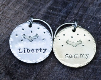 Because of the brave / custom hand stamped dog tag, personalized metal pet ID tag, keychain, USA, American flag, USA