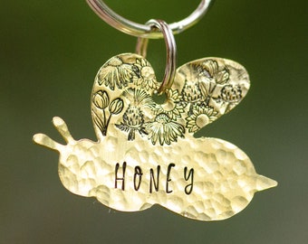 Honey bee / hand stamped dog tag, personalized metal pet ID tag, name tag, key chain