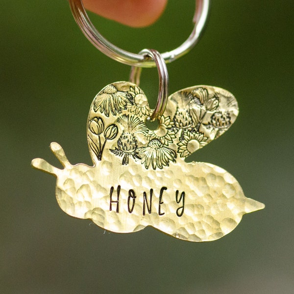 Honey bee / hand stamped dog tag, personalized metal pet ID tag, name tag, key chain