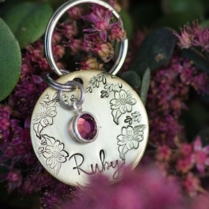 Bejeweled - birthstone gems 2 / dog tag, personalized metal pet ID tag, name tag, birthstone crystal