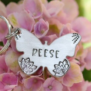 Butterflies & Magnolias / custom dog tag, personalized metal pet ID tag, name tag, butterfly keychain