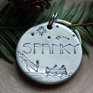 Moonlight adventure / custom hand stamped dog tag, personalized metal pet ID tag / lake / name tag / key chain