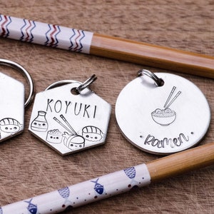 Pass the chopsticks / custom hand stamped dog tag, personalized metal pet ID tag, name tag, sushi, ramen, chopsticks