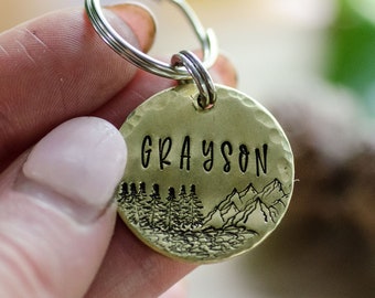 Over the river and  through the woods / custom hand stamped dog tag, personalized metal pet ID tag / name tag / key chain
