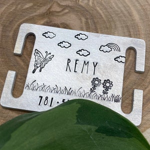 Rainbows & butterflies collar slide / hand stamped dog tag, metal pet ID tag, spring