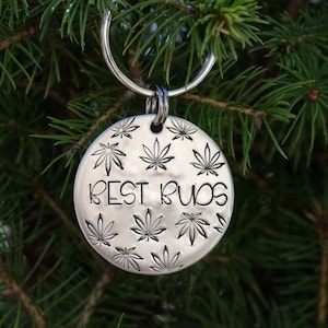 Mary Jane - Personalized dog tag / hand stamped pet ID name tag / marijuana leaf