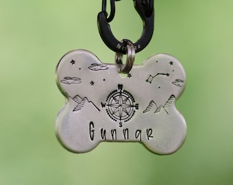 Hiking West / custom hand stamped dog / pet ID tag, travel keychain, road trip / muddy paws and tumbleweeds