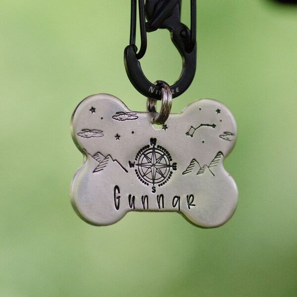 Hiking West / custom hand stamped dog / pet ID tag, travel keychain, road trip / muddy paws and tumbleweeds