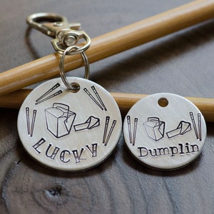 Chop Suey / personalized metal pet ID tag, dog name tag, Chinese takeout, fortune cookie, chopsticks