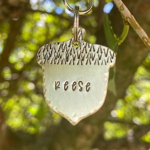 Acorn / custom hand stamped dog tag, personalized metal pet ID tag, name tag, keychain, fall, autumn, Muddy Paws and Tumbleweeds