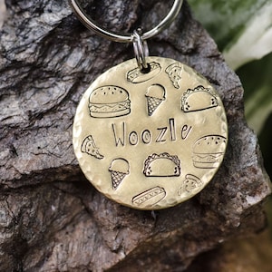 Junk Foodie tags - personalized pet ID tag/dog name tag, keychain, muddy paws and tumbleweeds, hot dogs, pickles