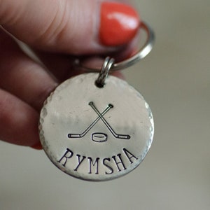 Hockey dog / hand stamped pet ID tag / metal dog tag / custom keychain image 3