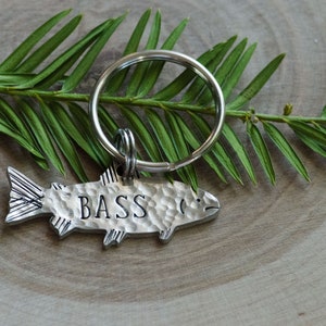 Fish are friends, not food /hand stamped custom dog tag, personalized metal pet ID tag, name tag / fishing keychain Silver, font 2