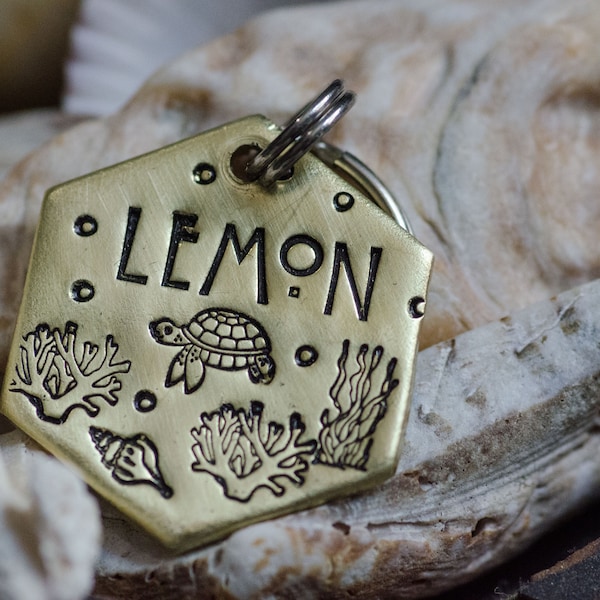 Turtally awesome / custom hand stamped dog tag, personalized metal pet ID tag, name tag, key chain, turtle