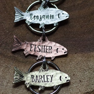 Fish are friends, not food /hand stamped custom dog tag, personalized metal pet ID tag, name tag / fishing keychain image 7