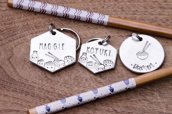Pass the chopsticks / custom hand stamped dog tag, personalized metal pet ID tag, name tag, sushi, ramen, chopsticks