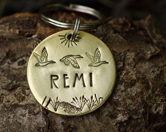 The hunt - personalized pet ID tag / metal dog name tag / bird dog